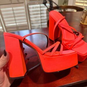 Asos Hot Pink/Coral Block Heel Sandal Size 7